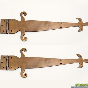 17.95&quot; Pair Vintage Big Strap VICTORIAN Decorative Escutcheon Solid Brass Hinges Hinge Big Door Decor V039