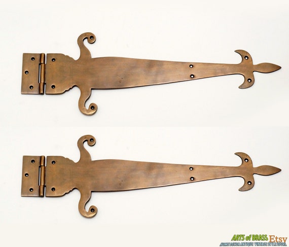 17.95" Pair Vintage Big Strap VICTORIAN Decorative Escutcheon Solid Brass Hinges Hinge Big Door Decor V039