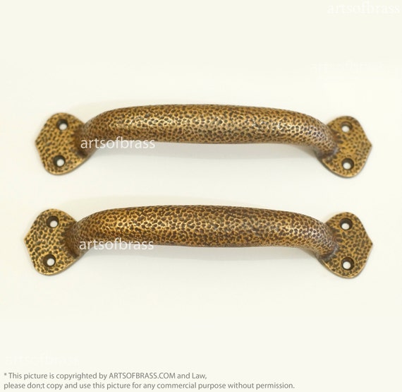 7.00" inches Vintage Solid Brass Carving STONE Retro Cabinet Drawer Dresser Handle Brass Pulls C157