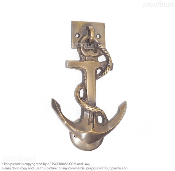 VINTAGE Solid Brass Nautical Anchor Charm Door Knocker with door knocker Hit protector Beach House Sailor Door Decor