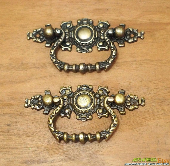 4.17" inches 2 pcs Vintage Victorian Royal Solid Brass Antique Cabinet Drawer Door Handle Pulls A007
