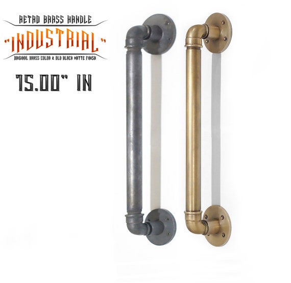 15.00" In pair / 2 pcs Vintage Brass Industrial Pipe Door Pulls Handles | Retro Brass Barn Door Handle, Kitchen Pulls Sliding Door Handle