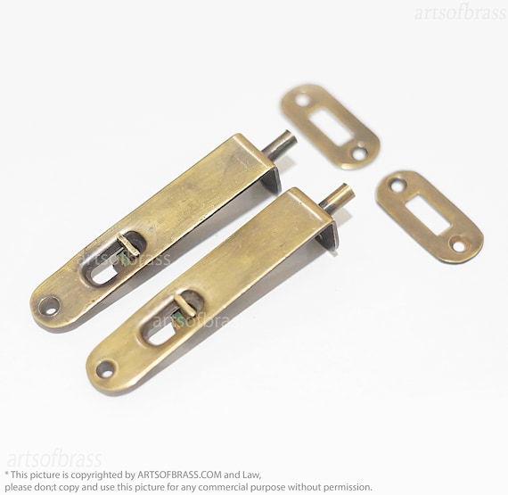 2 pcs Vintage Brass Bolt Lock Door Flush Latch bolt Door Buckle Pulls Closet Cabinet Drawer Door Invincible Latch Lock