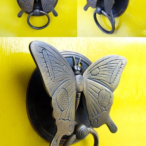 VINTAGE BUTTERFLY Door Knocker Detailed ANTIQUE Solid Brass image 5