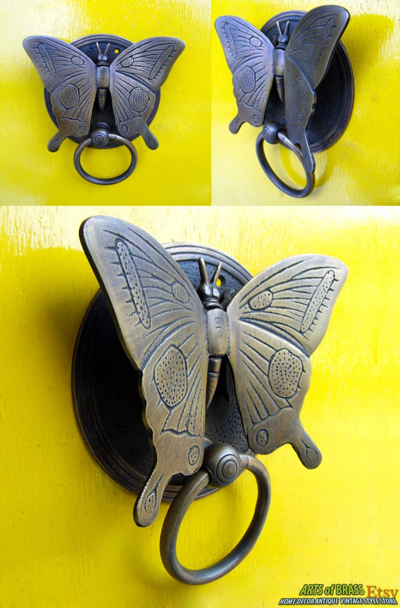 VINTAGE BUTTERFLY Door Knocker Detailed ANTIQUE Solid Brass image 5