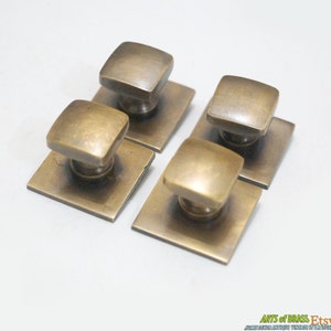 Lot of 4 pcs Vintage Retro Square Base Knobs Solid Brass Antique Cabinet Drawer Handle Pull N083