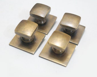 Lot of 4 pcs Vintage Retro Square Base Knobs Solid Brass Antique Cabinet Drawer Handle Pull N083