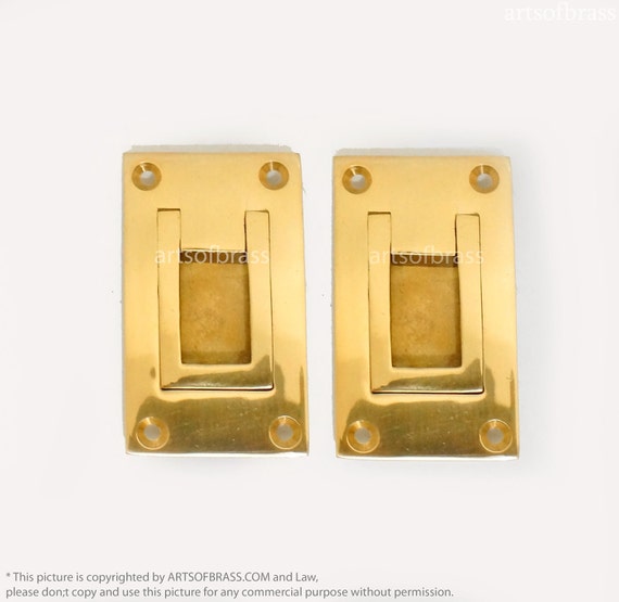 2.79" inches Lot of 2 pcs GOLD FINISHING Solid Brass Flush Mount Ring Cabinet Door Drawer Handles