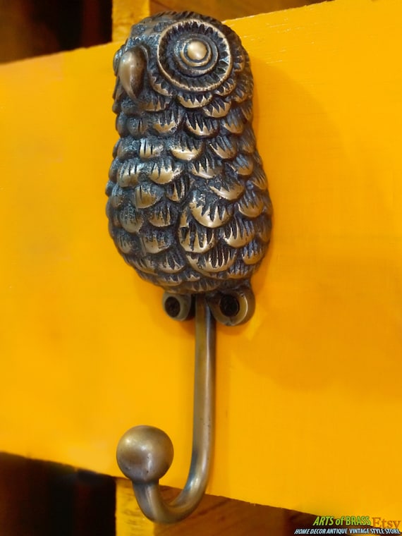 Big ANTIQUE OWL HOOK Hanger Solid Brass Vintage Hook Hat Coat Strong Wall Mount