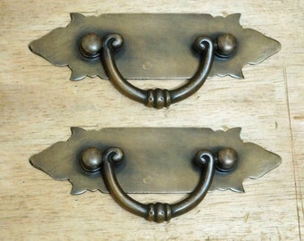 5.82" inches 2 pcs Vintage Art Deco Artistic Handle Solid Brass Antique Cabinet Drawer Door Handle Pulls A099