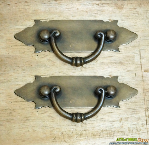 5.82" inches 2 pcs Vintage Art Deco Artistic Handle Solid Brass Antique Cabinet Drawer Door Handle Pulls A099