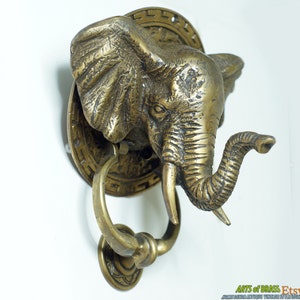 7.08&quot; inches Vintage Antique Large mammoth Elephant Indian Head Door Knocker Cast Solid Brass
