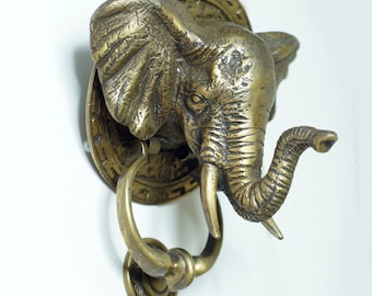 7.08" inches Vintage Antique Large mammoth Elephant Indian Head Door Knocker Cast Solid Brass