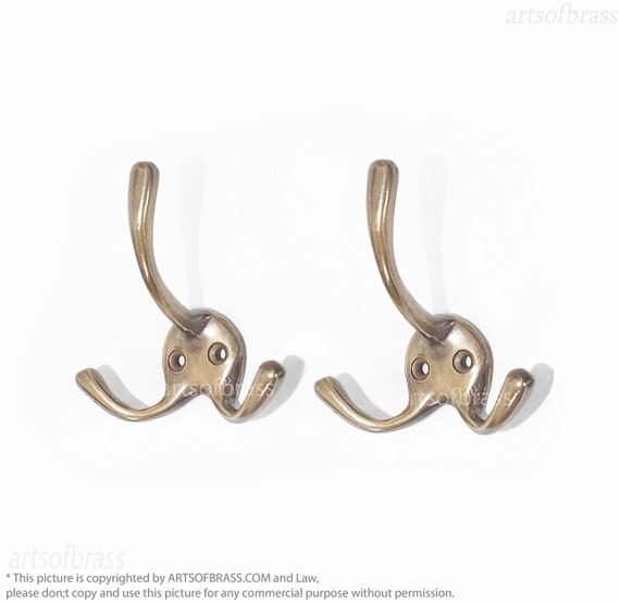 3.15 Inches 2 Pcs Vintage Solid Brass 3 Prongs Wall Hook Retro Strong Wall  Mount Coat Hat Hook -  Norway