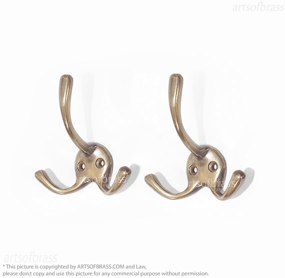 3.15" inches 2 pcs Vintage Solid Brass 3 Prongs Wall Hook Retro Strong Wall Mount Coat Hat Hook