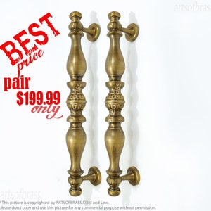 18.30&quot; inches Set Pair Vintage Western Classic Brass Door Handle Hardware Front Door / Entry Door / Cabinet / Drawer Handle Pulls AC064