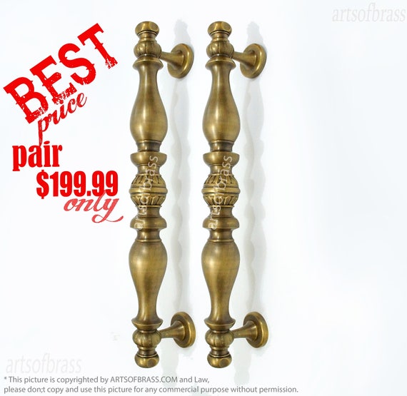 18.30" inches Set Pair Vintage Western Classic Brass Door Handle Hardware Front Door / Entry Door / Cabinet / Drawer Handle Pulls AC064