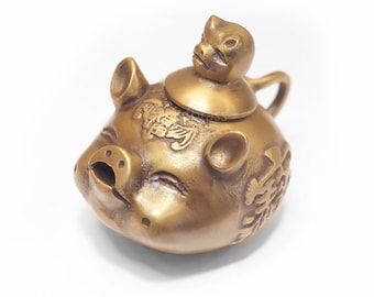 Solid Brass Piglet Teapot Decor | Collectible Pig Figurine Home Accent | Unique Gift for Animal & Vintage Decor Lovers