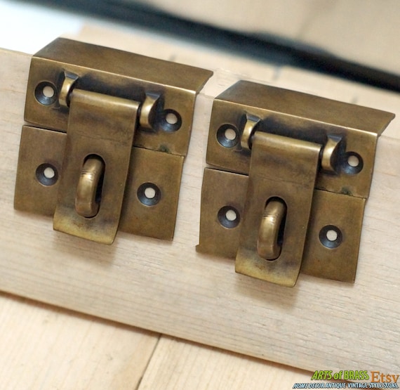 Lot of 2 pcs Vintage Retro Square Flip SAFE Door Box LATCH Antique Solid Brass