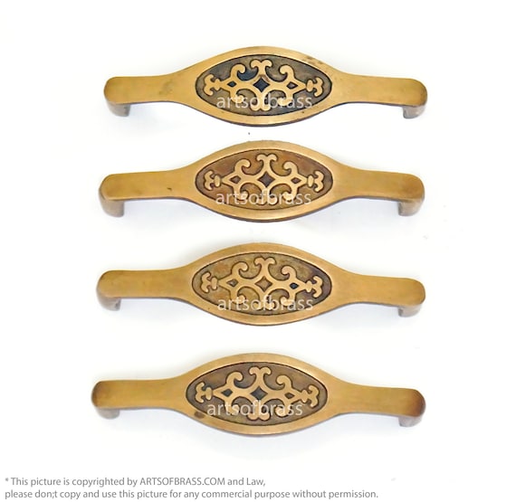 3.93" inches of 4 pcs Vintage Retro Classic Bracelet Pull Knobs Handle Solid Brass Cabinet Drawer Handle Pulls YSW-K