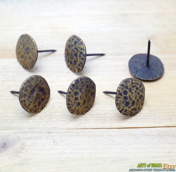 1.10" inches Lot of 6 pcs Vintage Solid Brass Retro wrought Iron Carving STONE Nail / Spike / Thumbtack / Hob Decor AA016