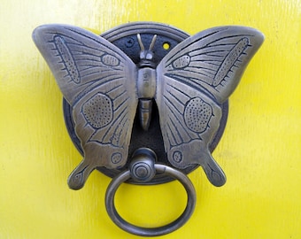 VINTAGE BUTTERFLY Door Knocker Detailed ANTIQUE Solid Brass