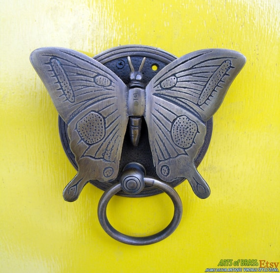 VINTAGE BUTTERFLY Door Knocker Detailed ANTIQUE Solid Brass
