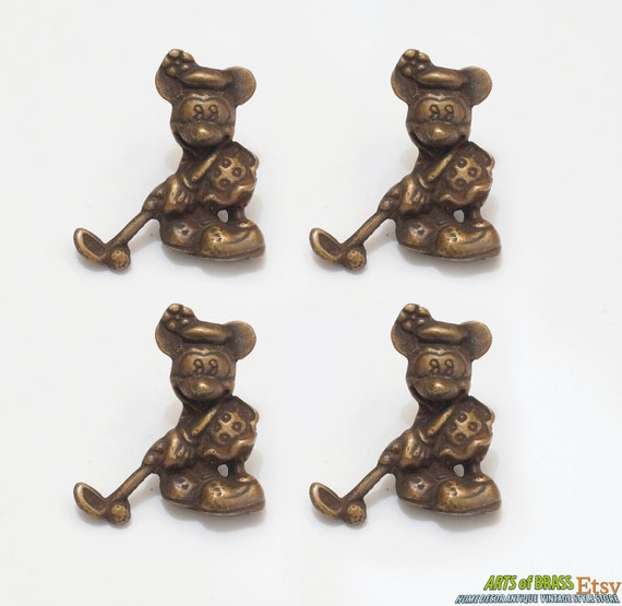 Lot of 4 pcs Vintage Retro Disney Minnie And Mickey Playing Golf Figurine Solid Knobs Handle Solid Brass Cabinet Handle Pull Knobs N263