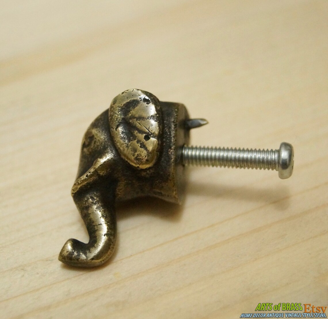 Lot of 4 pcs Vintage BRASS KNOB ELEPHANT Animal Round Antique Etsy