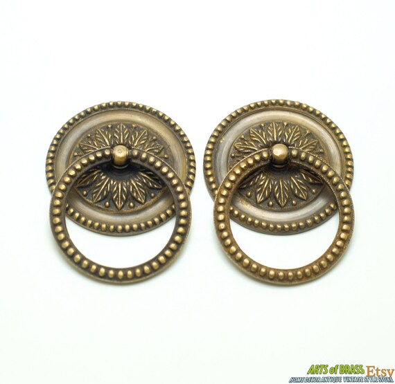 2.67" inches Lot of 2 pcs Victorian Classic Round Ring Pull Solid Brass Antique Cabinet Drawer KNOB Pulls P051
