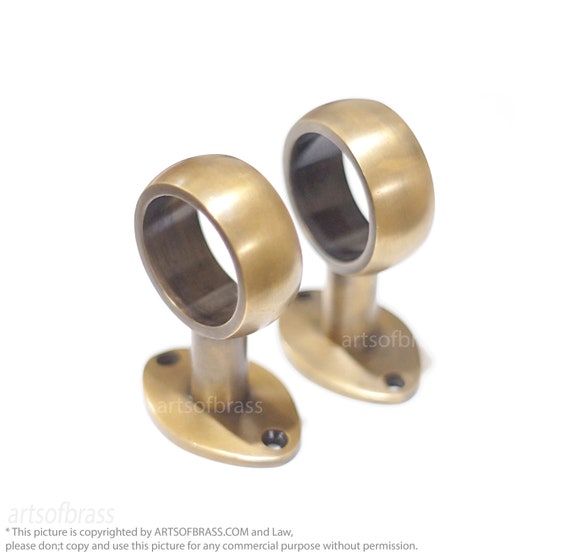1.50" in Diameter Finial Hole Pair Solid Brass Retro Western Curtain Rods Holder / Antique Finials Curtain Bracket Holder