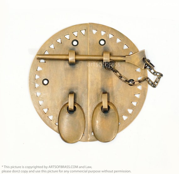4.52" Vintage Retro Asian Round Latch With Pull Solid Brass Door Latch Lock Q024
