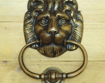 6.22" Inches Antique Vintage Solid Brass Lion King Head front Door KNOCKER with Pull Ring Knocker Door Protector