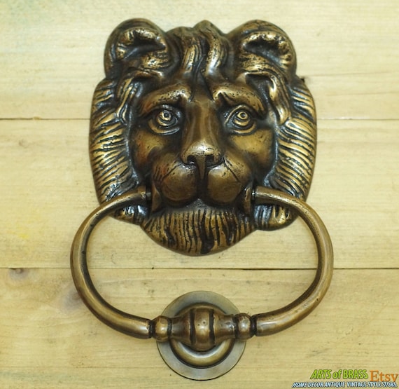 6.22" Inches Antique Vintage Solid Brass Lion King Head front Door KNOCKER with Pull Ring Knocker Door Protector