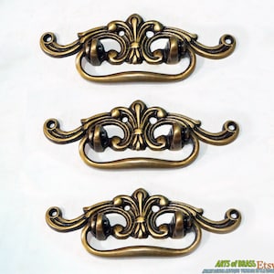 Lot of 3 pcs Vintage French Avant Garde Artistic Handle Antique Solid Brass Handle Cabinet Drawer Handle Pulls