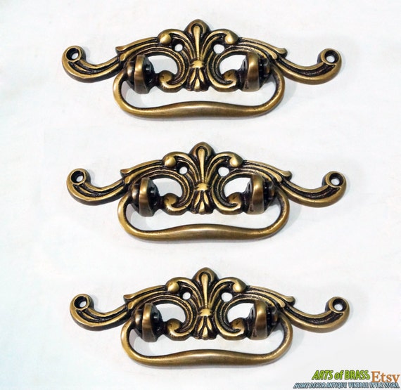 Lot of 3 pcs Vintage French Avant Garde Artistic Handle Antique Solid Brass Handle Cabinet Drawer Handle Pulls