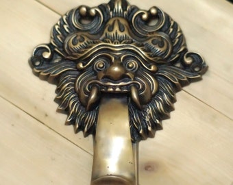 5.51&quot; Inches Ancient VINTAGE Balinese BARONG Creature Detailed Door Knocker ANTIQUE Solid Brass