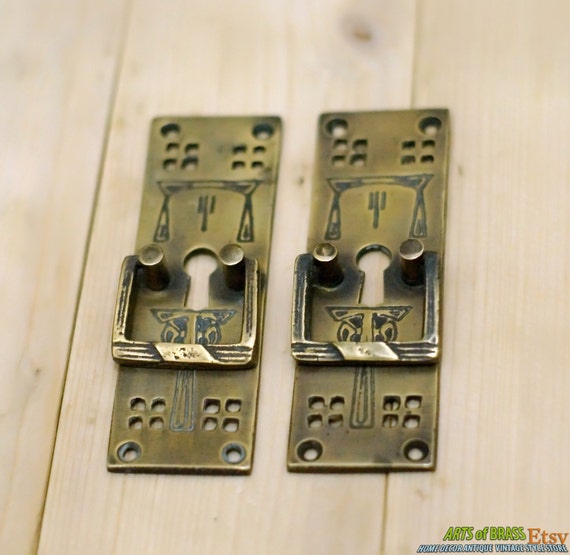 Lot of 2 pcs OLD Plate Antique Vintage with KEY HOLE Solid Brass Cabinet Door Handle Pulls