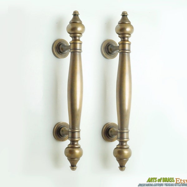 14.76" inches Set 2 pcs Vintage Retro Western Classic Entry Door Handle Hardware Cabinet Solid Brass Door Handle AC063