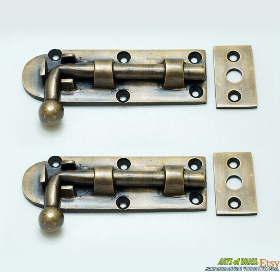 3.66" inches Lot of 2 pcs VINTAGE Gate Door Latch Slot Antique Solid Brass Door Safe Latch Lock