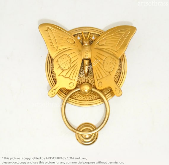 6.37" inches VINTAGE BUTTERFLY Door Knocker Detailed Solid Brass Bright GOLD Finishing