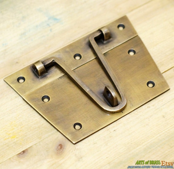 5.03" Inches BIG Square Vintage Box Gate LATCH Hook Slot Antique Solid Brass Safe Gate Door Lock Q.051