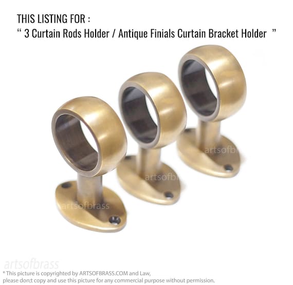 1.50" in Diameter Finial Hole 3 pieces Solid Brass Retro Western Curtain Rods Holder / Antique Finials Curtain Bracket Holder