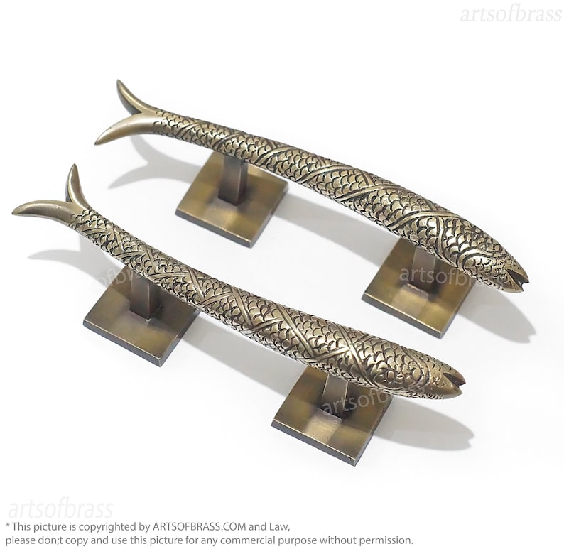 Vintage Solid Brass Fish Pulls Retro Brass Drawer Pulls, Cabinet ...