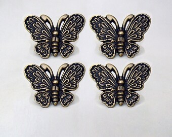 Lot of 4 pcs Vintage BUTTERFLY Antique Cabinet Door Brass KNOB Drawer Pull