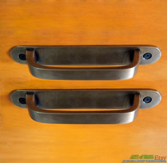 Lot of 2 pcs SMOOTH RETRO Vintage Solid Brass CLOSETS Antique Cabinet Door Drawer Pull