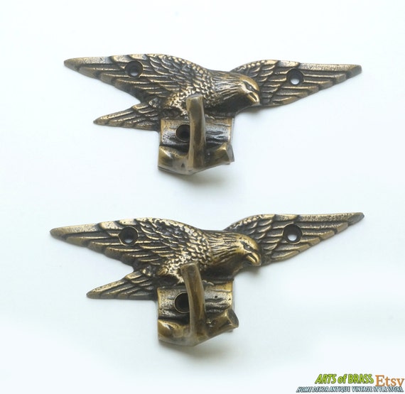 1.96" inches 2 pcs Vintage Freedom EAGLE Falcon Solid Brass Hat Coat Strong Wall Mount HOOK Hanger U080