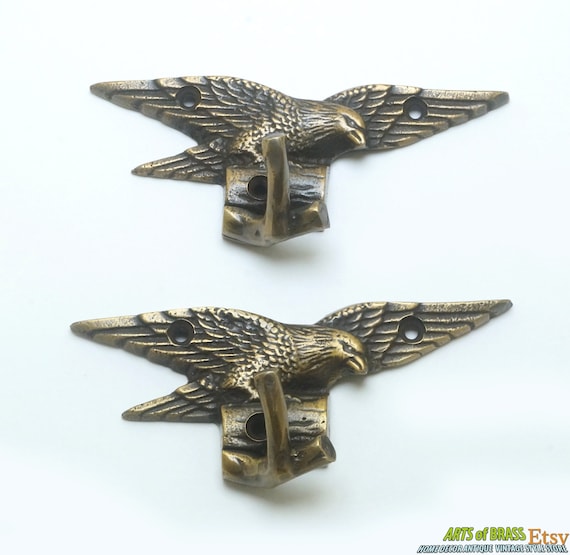 1.96 Inches 2 Pcs Vintage Freedom EAGLE Falcon Solid Brass Hat Coat Strong Wall Mount HOOK Hanger U080 Etsy