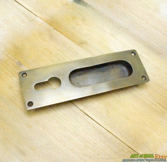 6.29" inches Vintage Solid Brass Big Baldwin FLUSH Pull with Key Hole Sliding Door Cabinet Brass Knob Drawer Pulls JB168