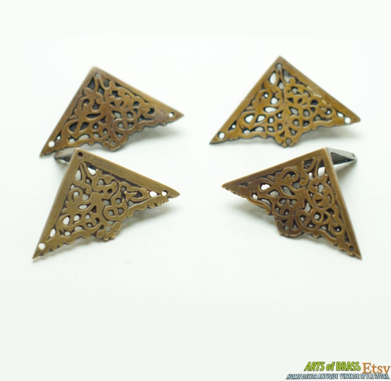 1.65" inches lot of 4 pcs Victorian Engraved Table Box Cabinet Trunk Corner Protector Solid Brass Corner Protector T036